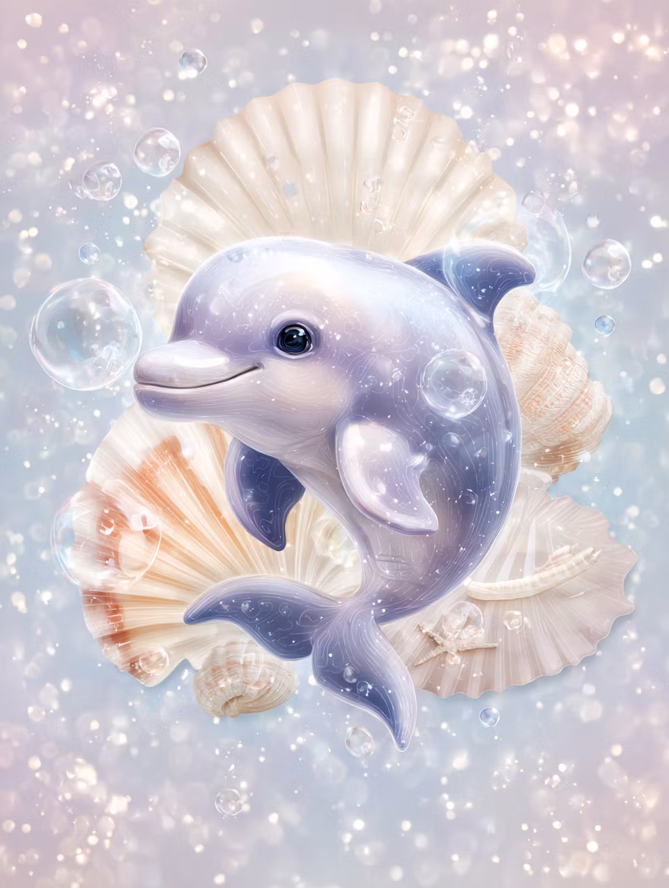 Diamond Painting - Drömdelfin i skimrande snäckor (Beställningsvara)