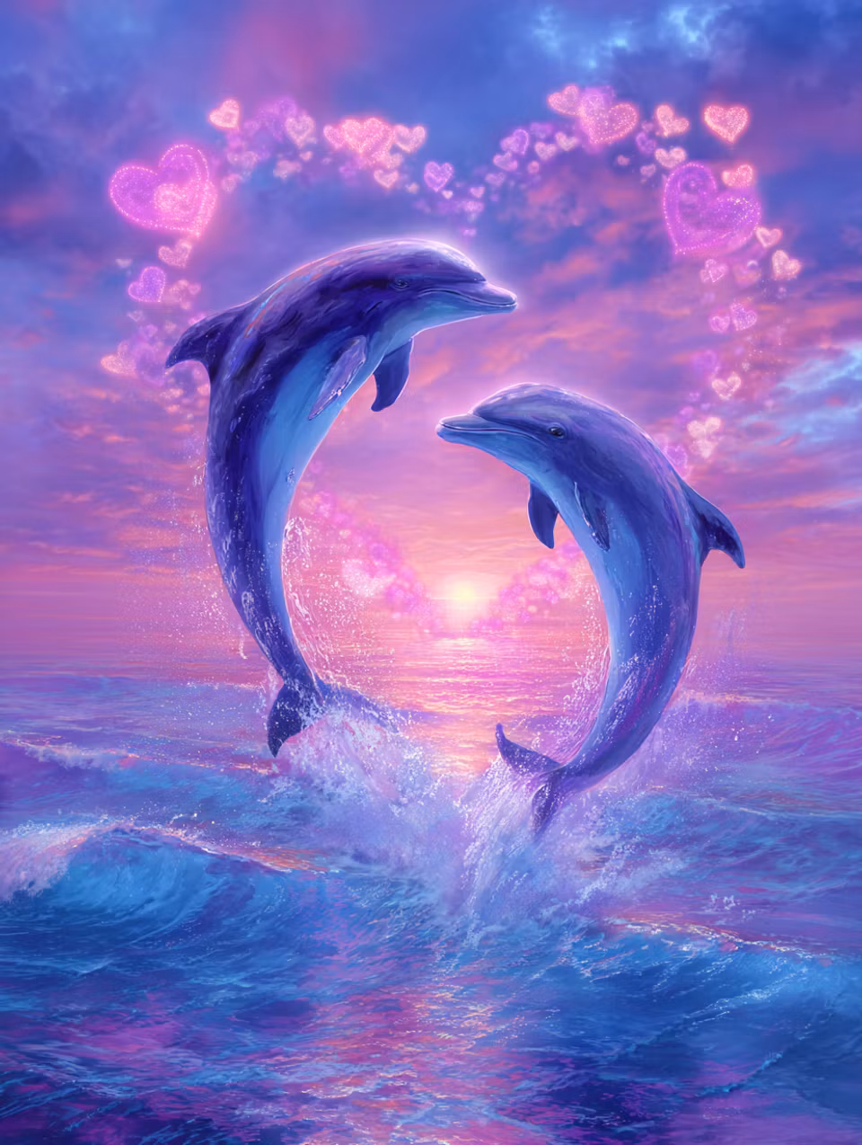 Diamond Painting - Kärleksdelfiner i solnedgång (Beställningsvara)