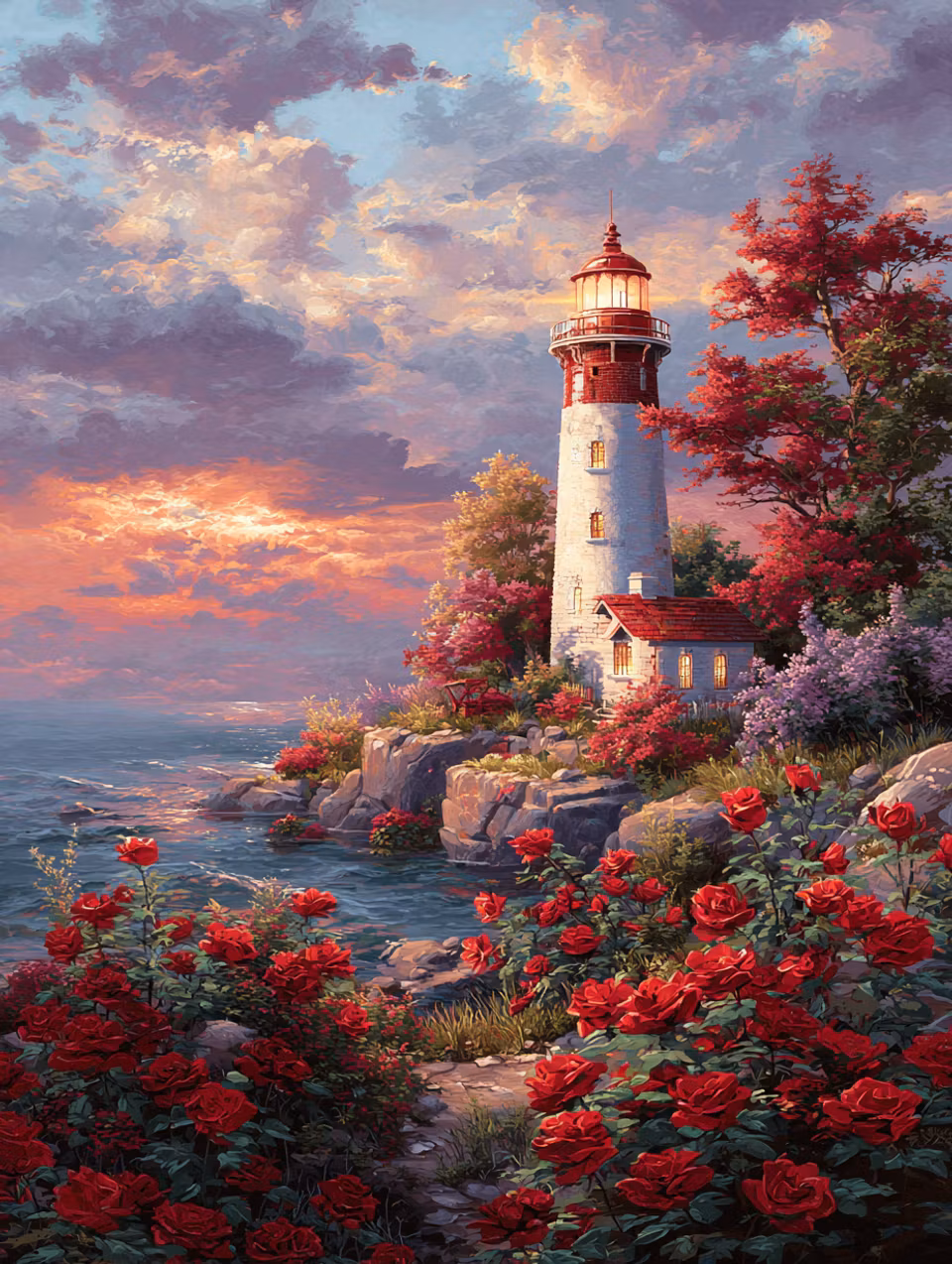 Diamond Painting - Fyren vid rosornas kust (Beställningsvara)