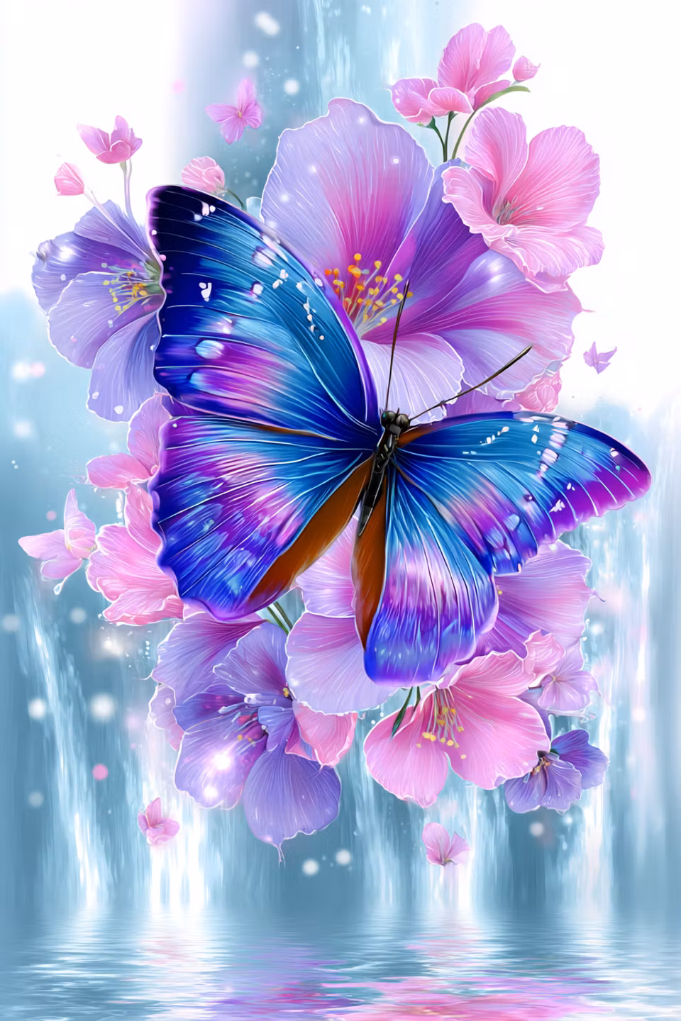 Diamond painting, fjäril och vattenfall