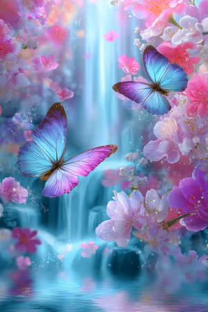 Diamond Painting Akryl - Dansande fjärilar i blomsterdimma