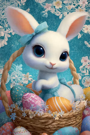 Diamond Painting Akryl - Påskkanin i blomstrande korg