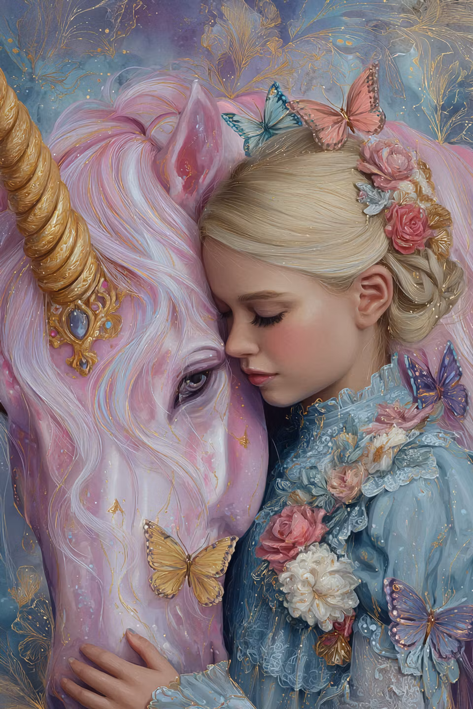 diamond painting, flicka och enhörning