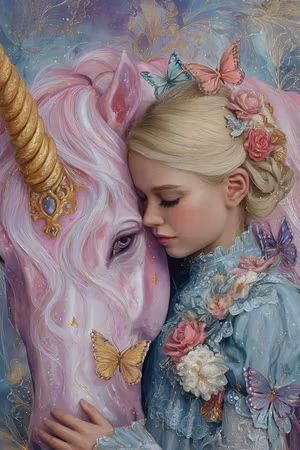 Diamond Painting Akryl - Flickan och enhörningens stilla band