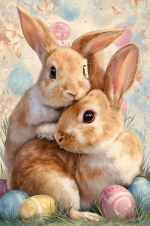 Diamond Painting Akryl - Kaninkärlek i påskens färger