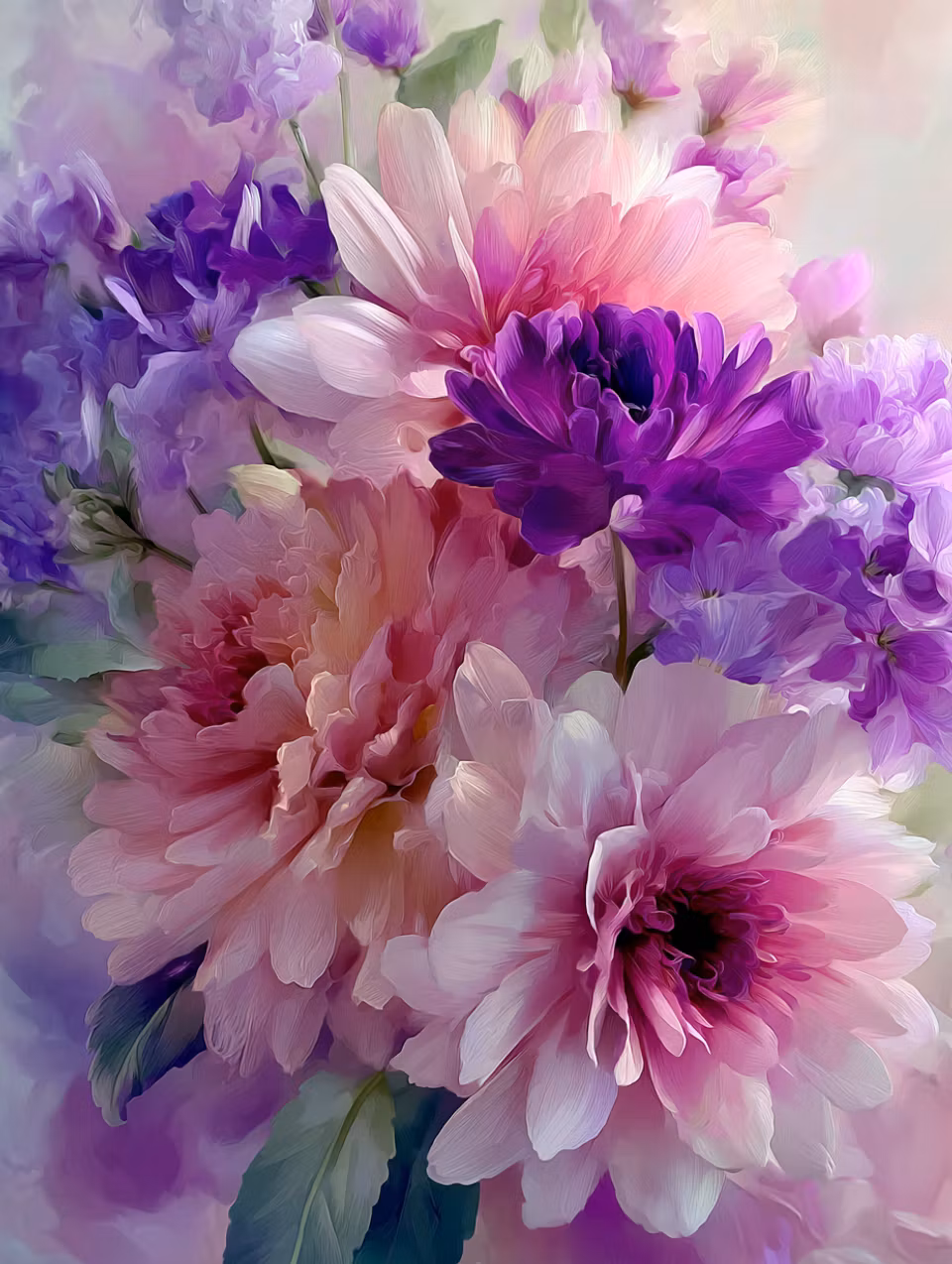 diamond painting, pioner i rosa och lila toner