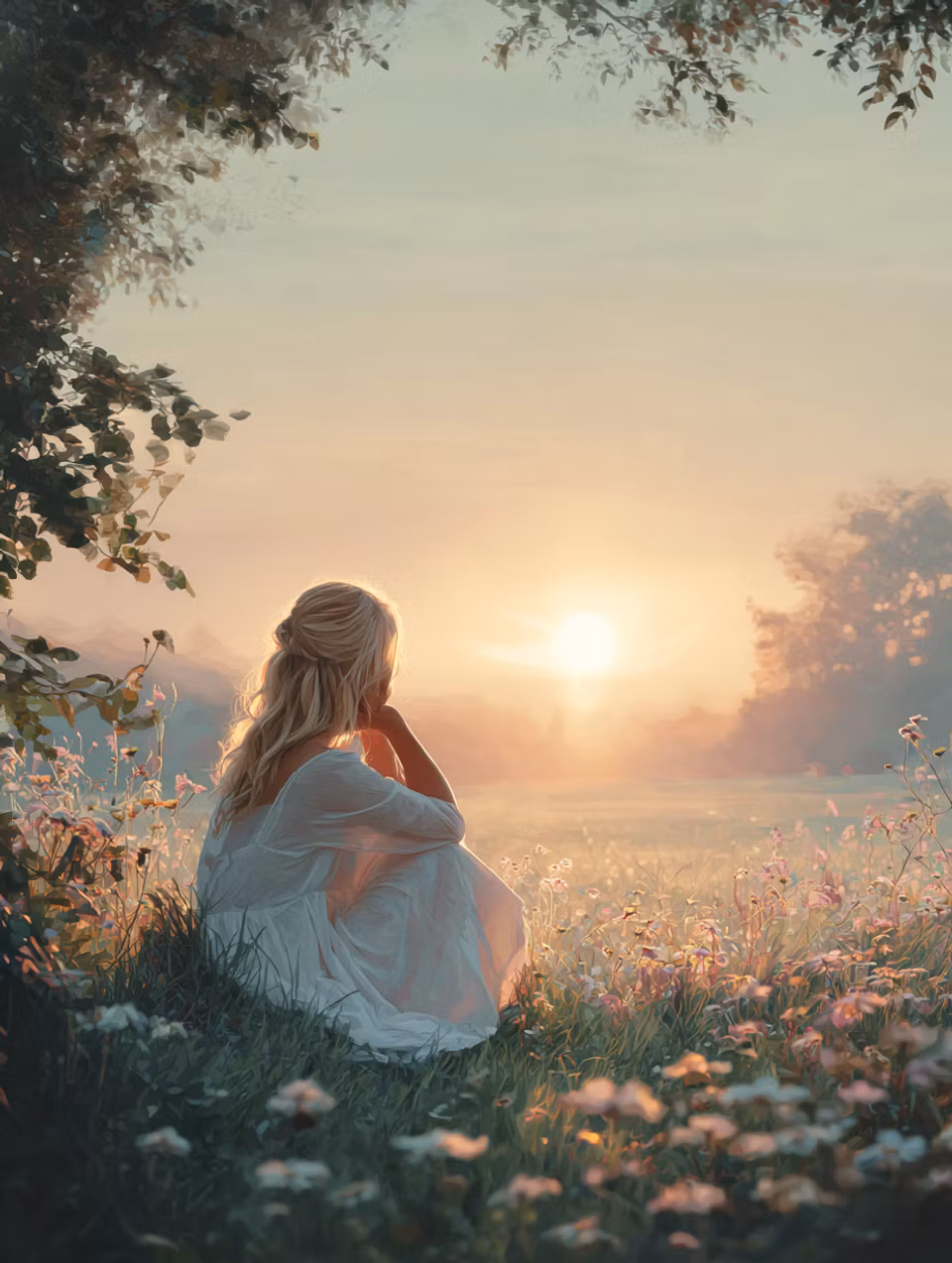 diamond painting, flicka i solnedgången