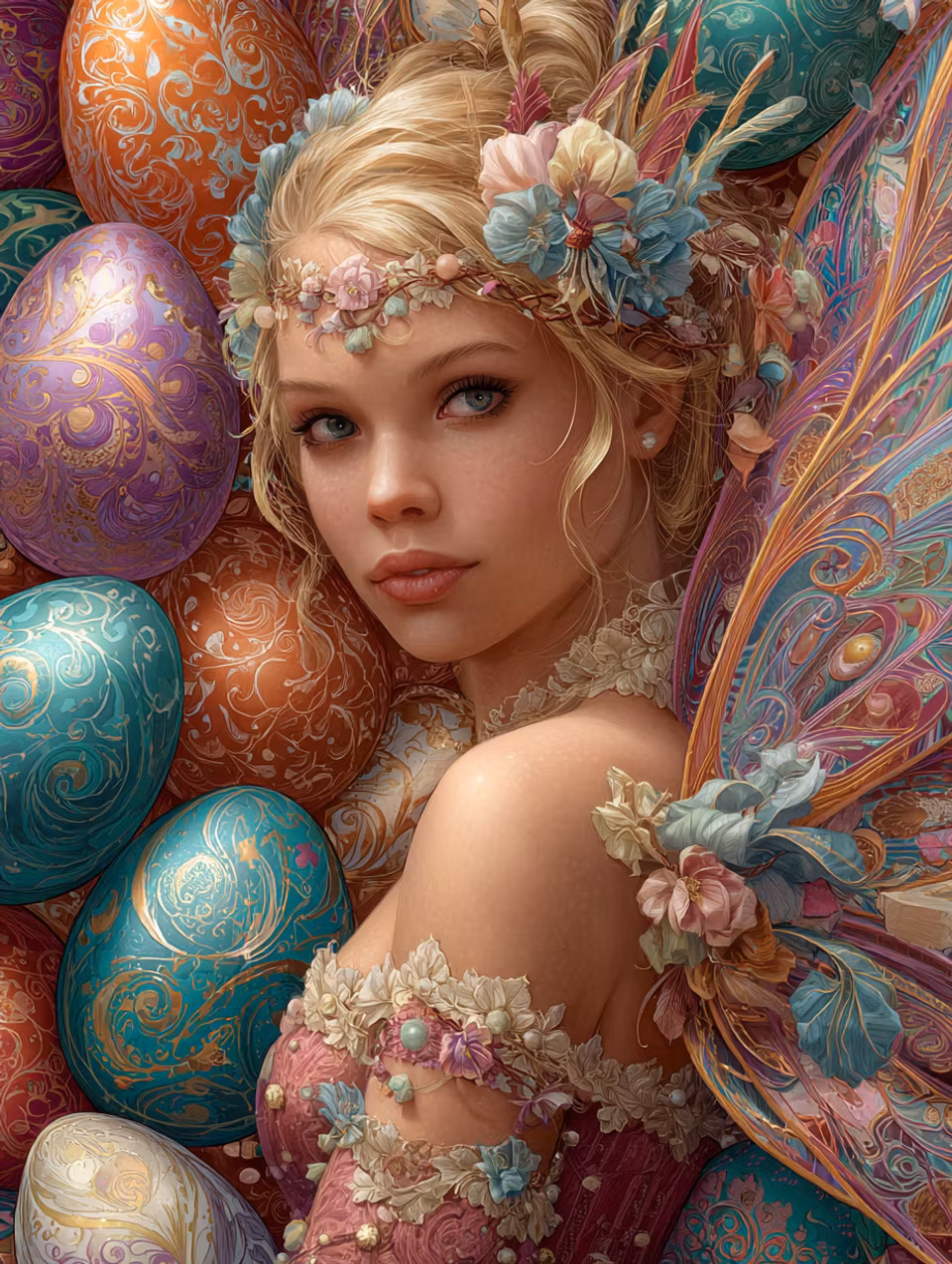 diamond painting, älva bland påskägg