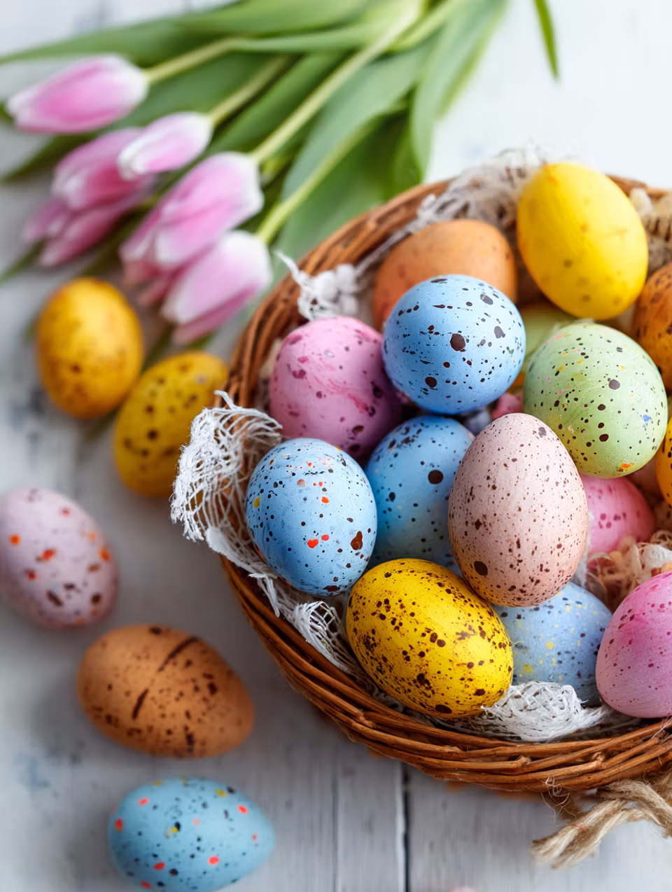 diamond painting, tulpaner och ägg i pastellfärger