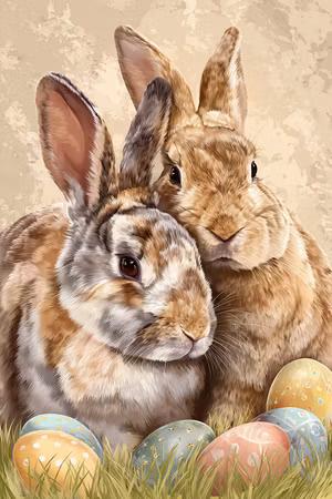 Diamond Painting Akryl - Kärleksfulla påskkaniner