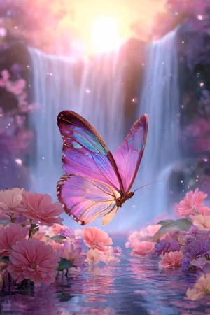 Diamond Painting Akryl - Magisk fjäril vid vattenfallet