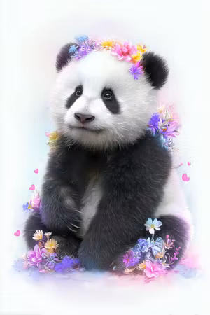 Diamond Painting Akryl - Blomsterpanda i pastell