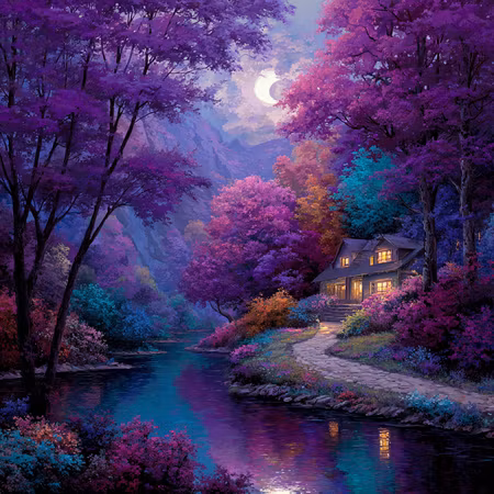 Diamond Painting Polyester - Drömhuset vid månsken