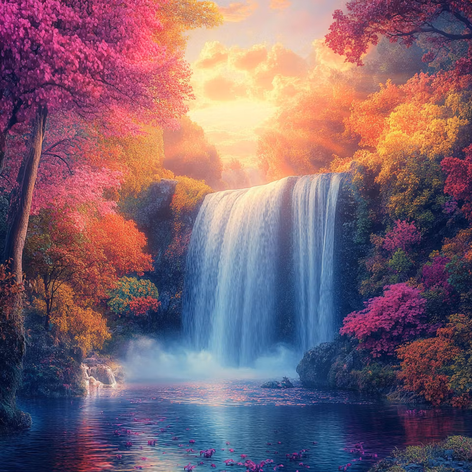 diamanttavla, vattenfall omgivet av natur