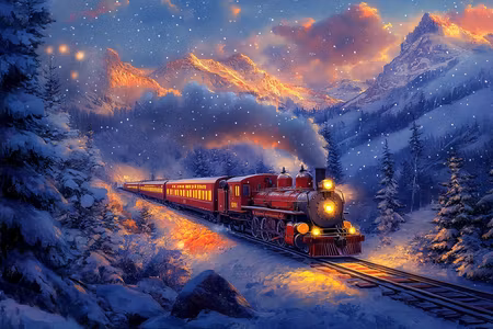 Diamond Painting - Det Röda Ångtåget genom Snöbergen (Beställningsvara)