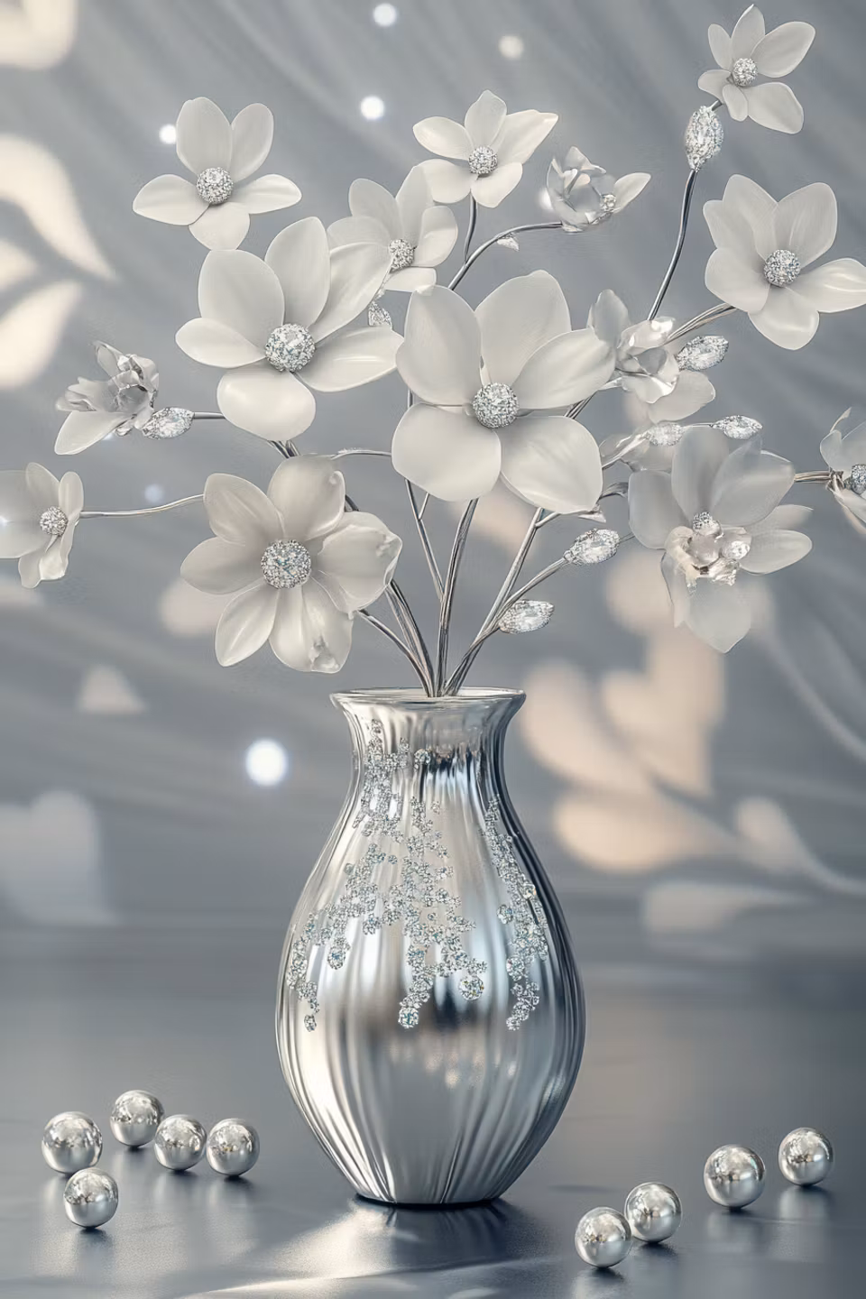 Diamond Painting - Silverblommor i Kristallvas (Beställningsvara)