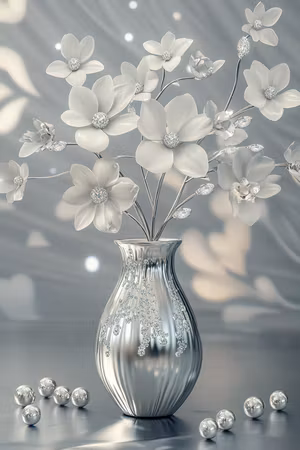 Diamond Painting - Silverblommor i Kristallvas (Beställningsvara)