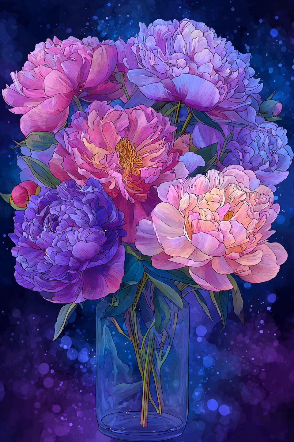 Diamond Painting - Piondröm i Blått Ljus (Beställningsvara)