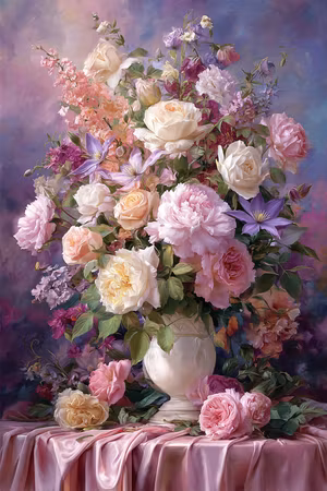 Diamond Painting - Romantisk Blomsterprakt i Pastell (Beställningsvara)