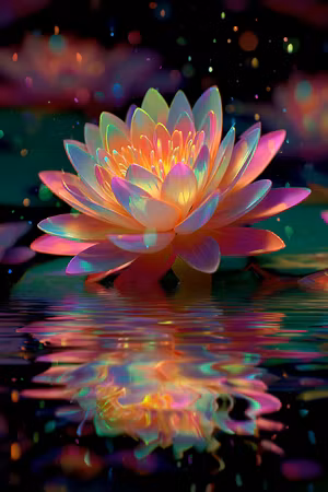Diamond Painting - Glödande Lotus i Spegelblankt Vatten (Beställningsvara)