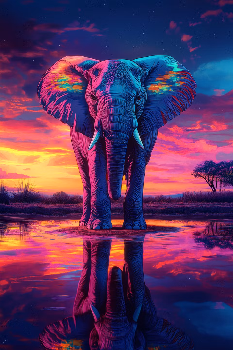 Paint by number - Elefant i Neonfärgad Solnedgång (Beställningsvara)