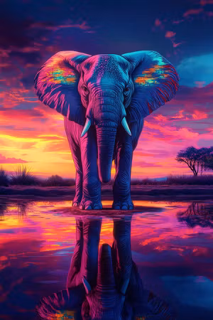 Paint by number - Elefant i Neonfärgad Solnedgång (Beställningsvara)