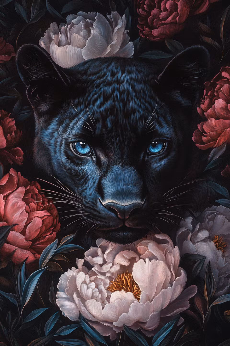 Diamond Painting - Blåögd Panter i Blomsterdjup (Beställningsvara)