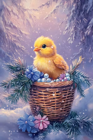 Diamond Painting - Guldkycklingen i Snökorgen (Beställningsvara)