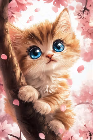 Diamond Painting - Kattungens Körsbärsdröm (Beställningsvara)