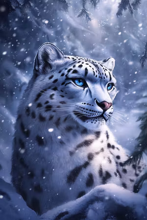 Diamond Painting - Snöleopardens Vinterblick (Beställningsvara)