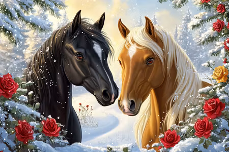 Diamond Painting - Vinterhästarnas Rosendans (Beställningsvara)