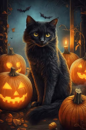 Diamond Painting - Svarta Kattens Pumpkinnatt (Beställningsvara)