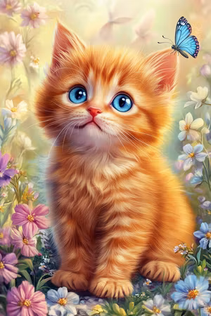 Diamond Painting - Kattungen och Sommarfjärilen (Beställningsvara)