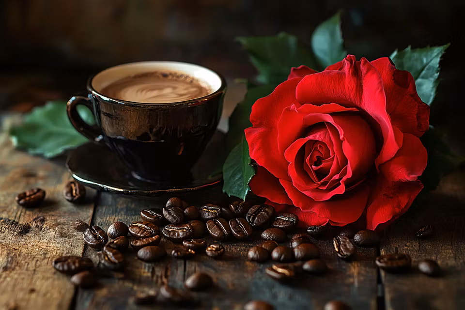 Diamond Painting - Röd Ros och Kaffestund (Beställningsvara)