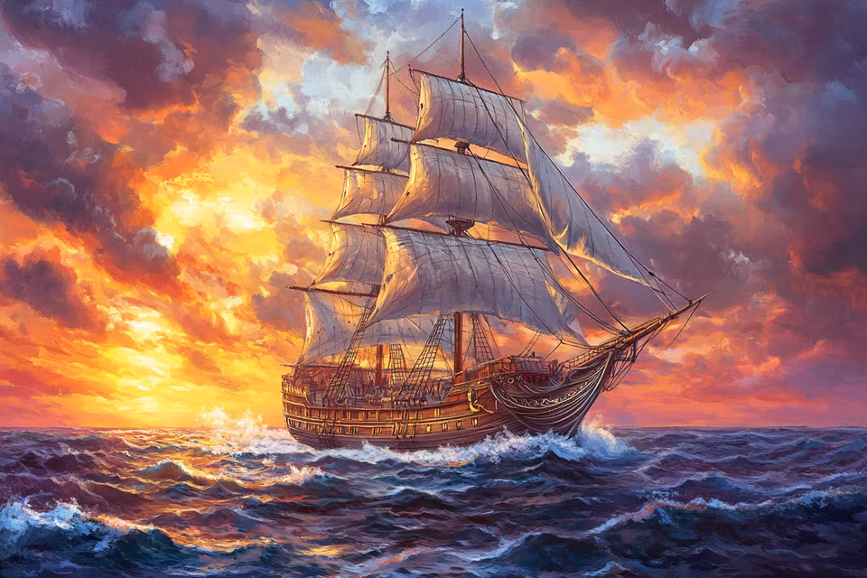Diamond Painting - Segelfärd i Brinnande Solnedgång (Beställningsvara)
