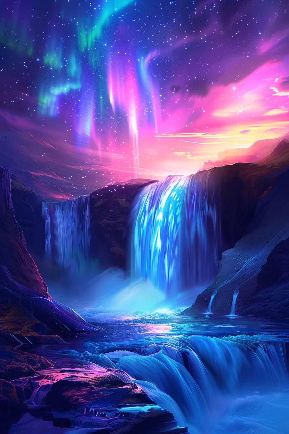 Diamond Painting - Norrsken över Lysande Vattenfall (Beställningsvara)