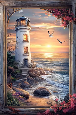 Diamond Painting - Fyrtornets Blomstrande Havsutsikt (Beställningsvara)