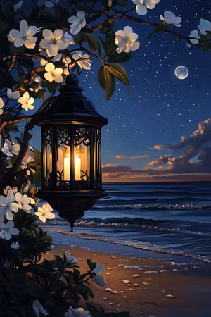 Diamond Painting - Månlykta vid Blommande Strand (Beställningsvara)