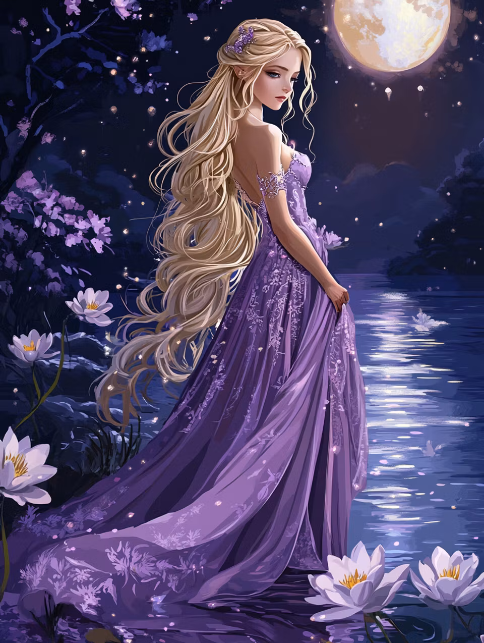 Diamond Painting - Månprinsessan vid Näckrosdammen (Beställningsvara)