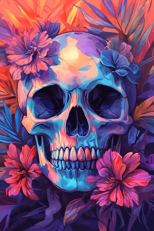 Diamond Painting - Tropisk Dödskalle i Blomsterprakt (Beställningsvara)