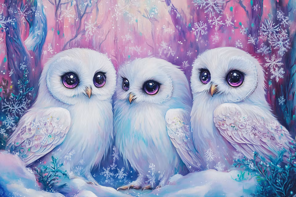 Diamond Painting - Snöugglornas Vintermagi (Beställningsvara)