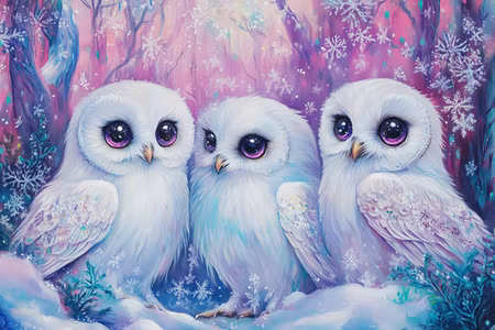 Diamond Painting - Snöugglornas Vintermagi (Beställningsvara)