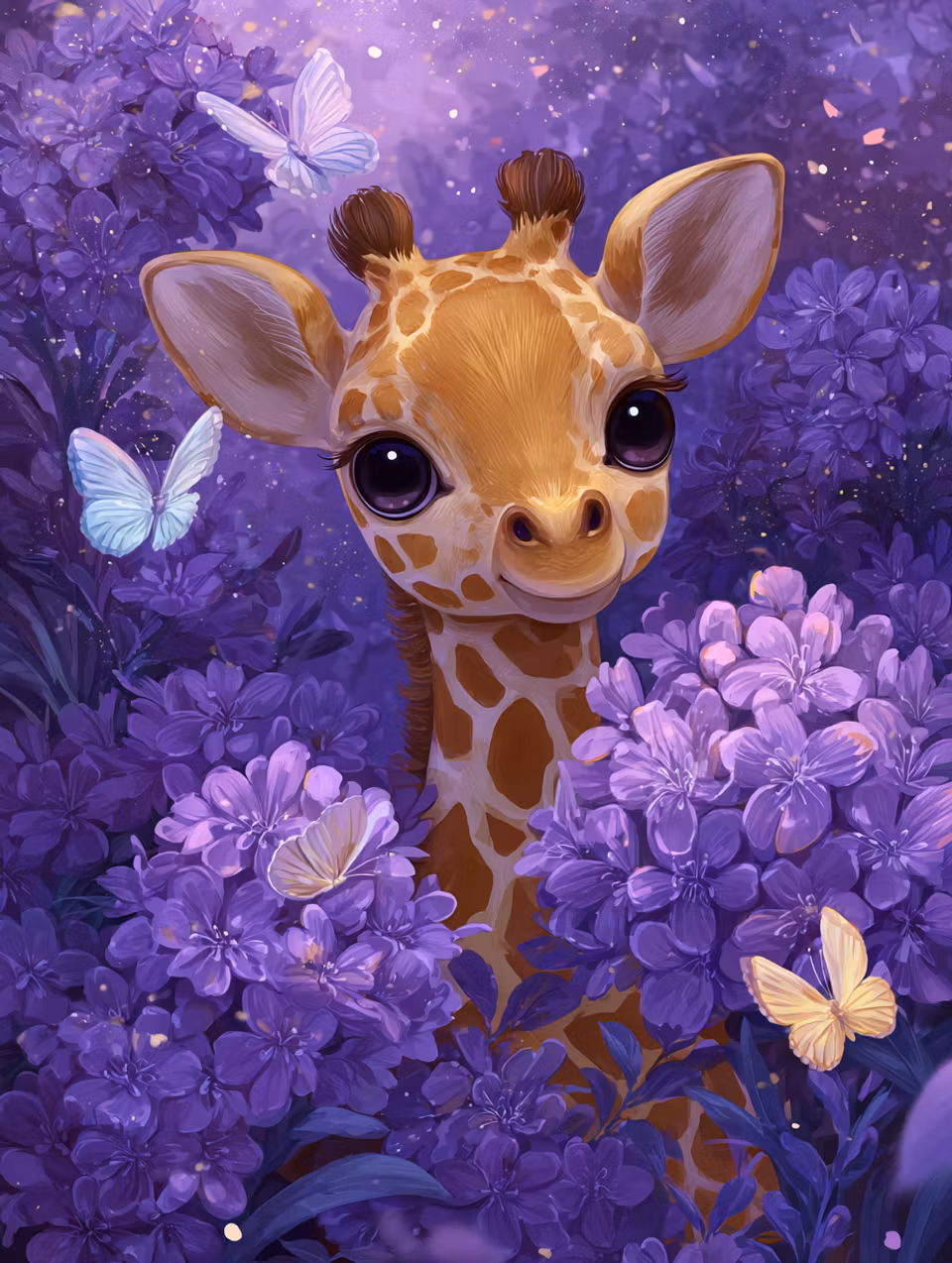 Diamond Painting - Lilla Giraffen i Lavendelgläntan (Beställningsvara)