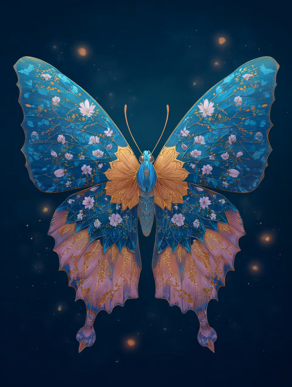 Diamond Painting - Blomsterfjäril i Nattblått (Beställningsvara)