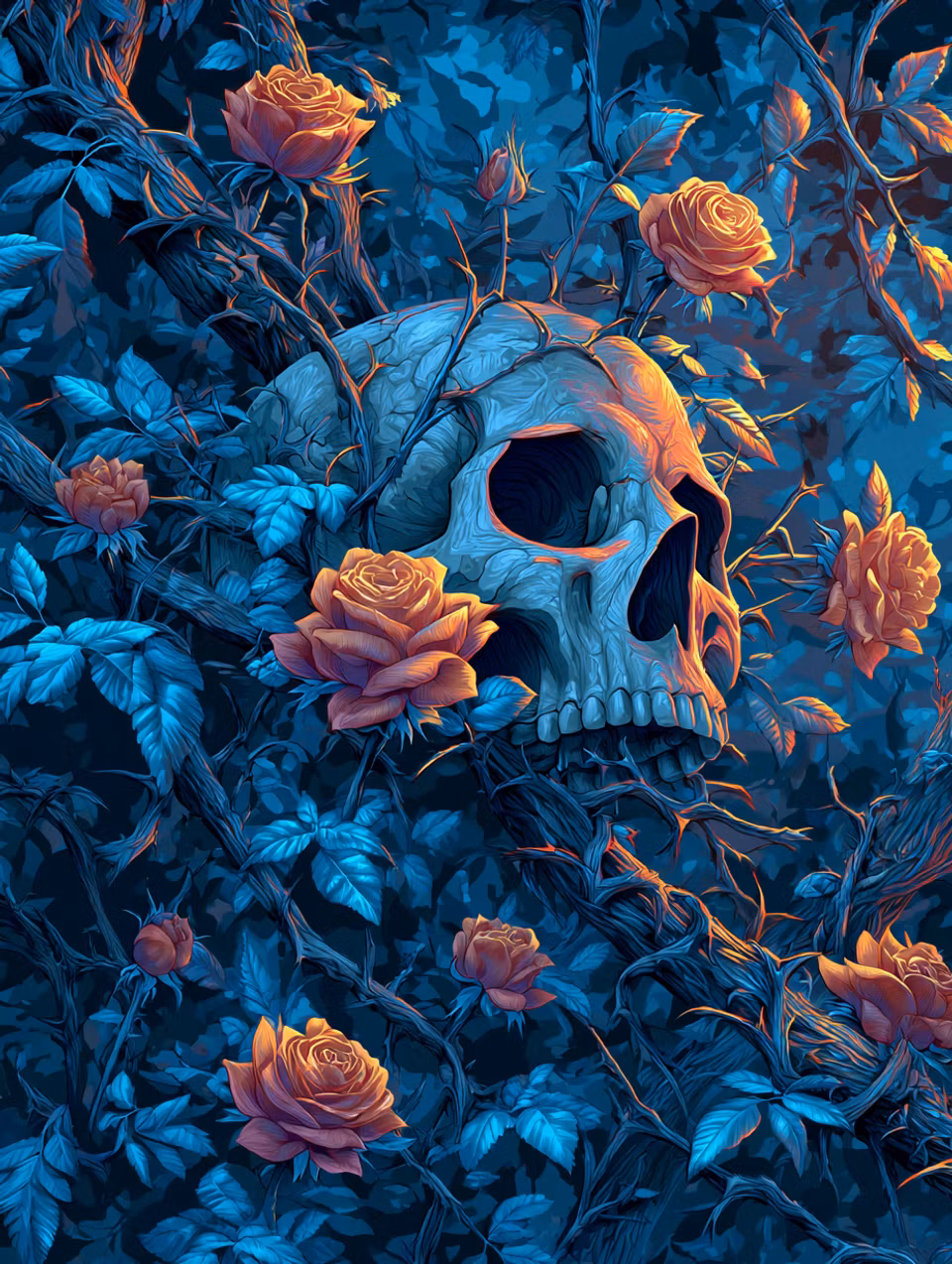 Diamond Painting - Den Blå Rosenskallen (Beställningsvara)