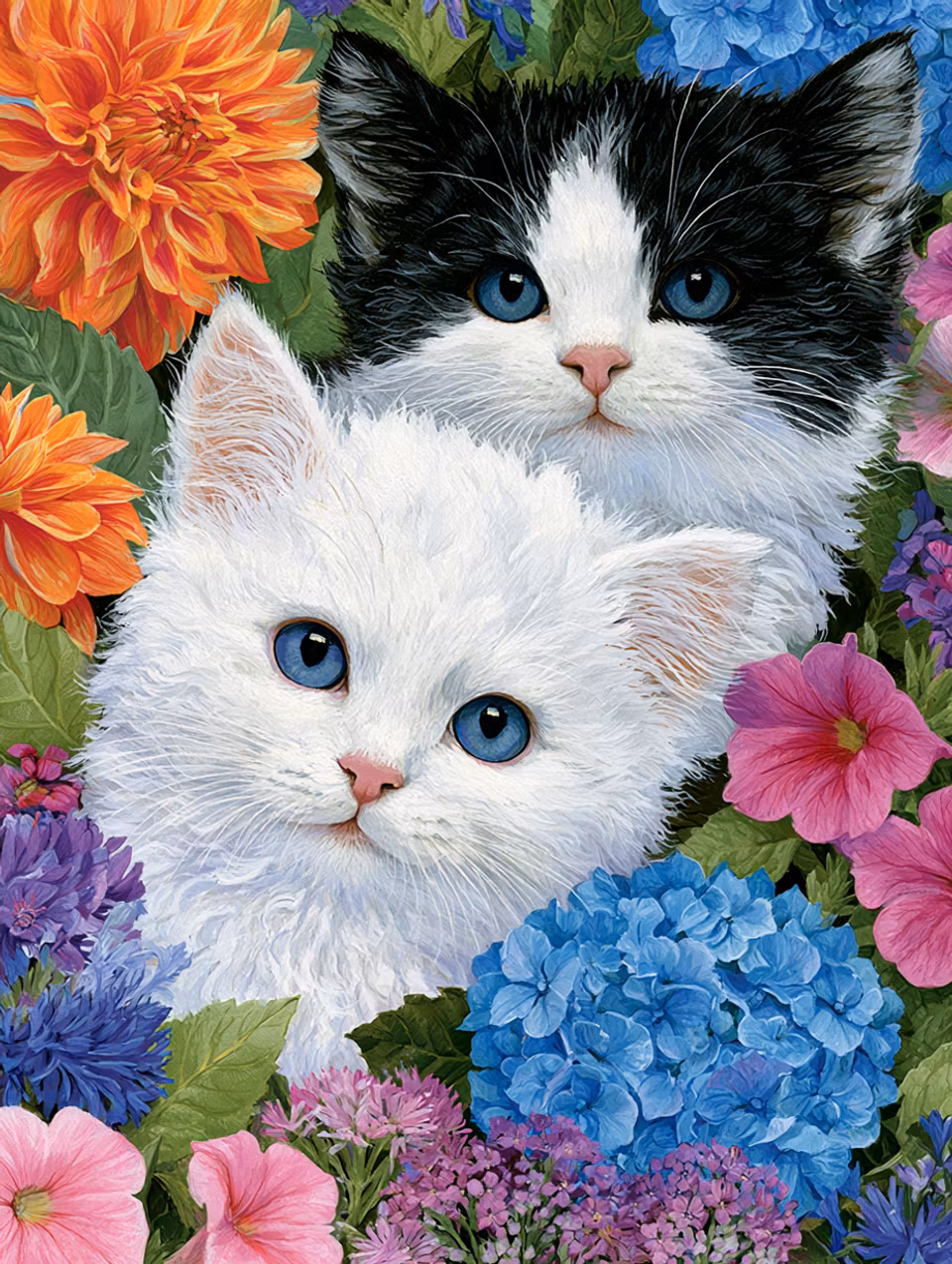 Diamond Painting - Kattungar i Blomsterprakt (Beställningsvara)