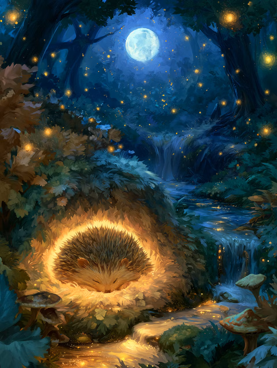 Diamond Painting - Sovande Igelkott under Månen (Beställningsvara)