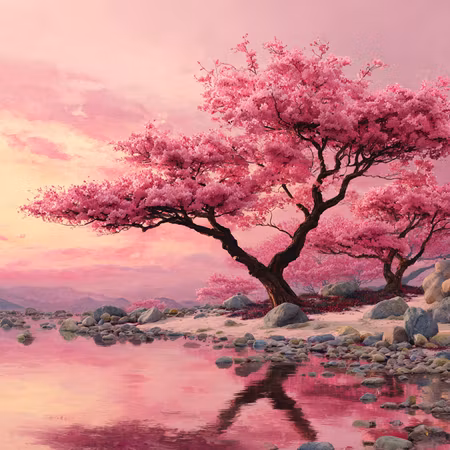 Korsstygn - Sakura vid Spegelstranden (Beställningsvara)