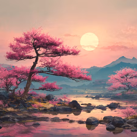Paint by number - Solnedgång över Sakura-dalen (Beställningsvara)