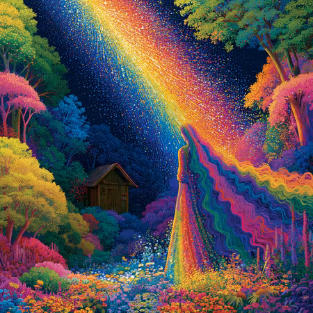 Diamond Painting - Regnbågsväverskan i Blomsterskogen (Beställningsvara)